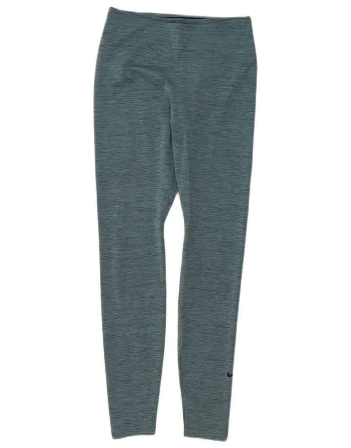 NIKE Womens Dri Fit Leggings UK 8 Small  Blue Pinstripe Polyester