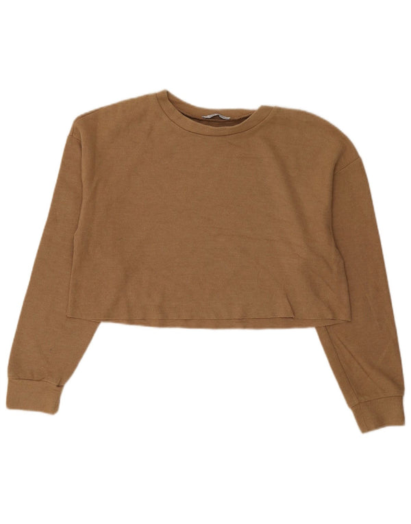 Zara Womens Trafaluc Oversized Crop Top Small Brown Cotton
