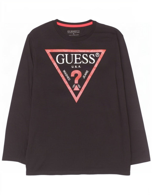 Guess Langarmshirt mit Grafik für Jungen, 13–14 Jahre, schwarze Baumwolle