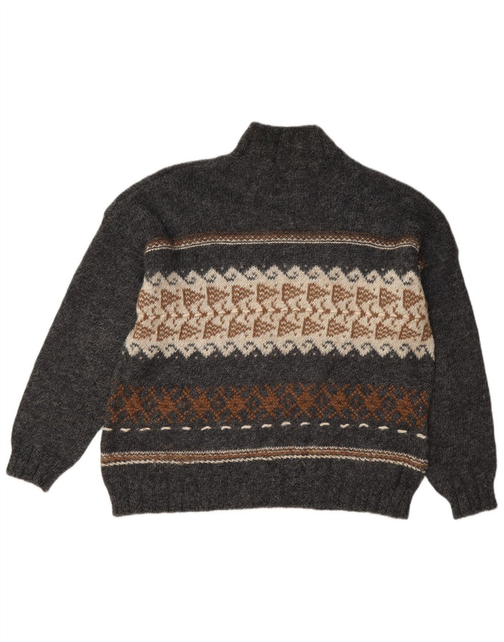 Sisley Womens Turtle Neck Jumper Sweater UK 16 Large Grey Geometric