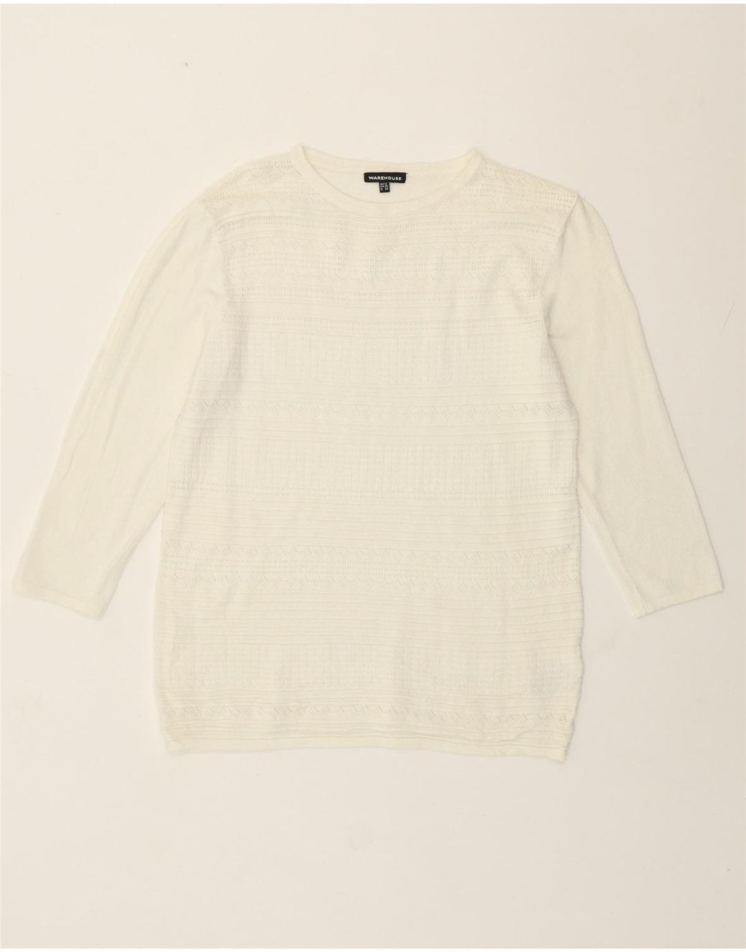 Maglione maglione girocollo da donna Warehouse UK 12 Viscosa bianco sporco medio