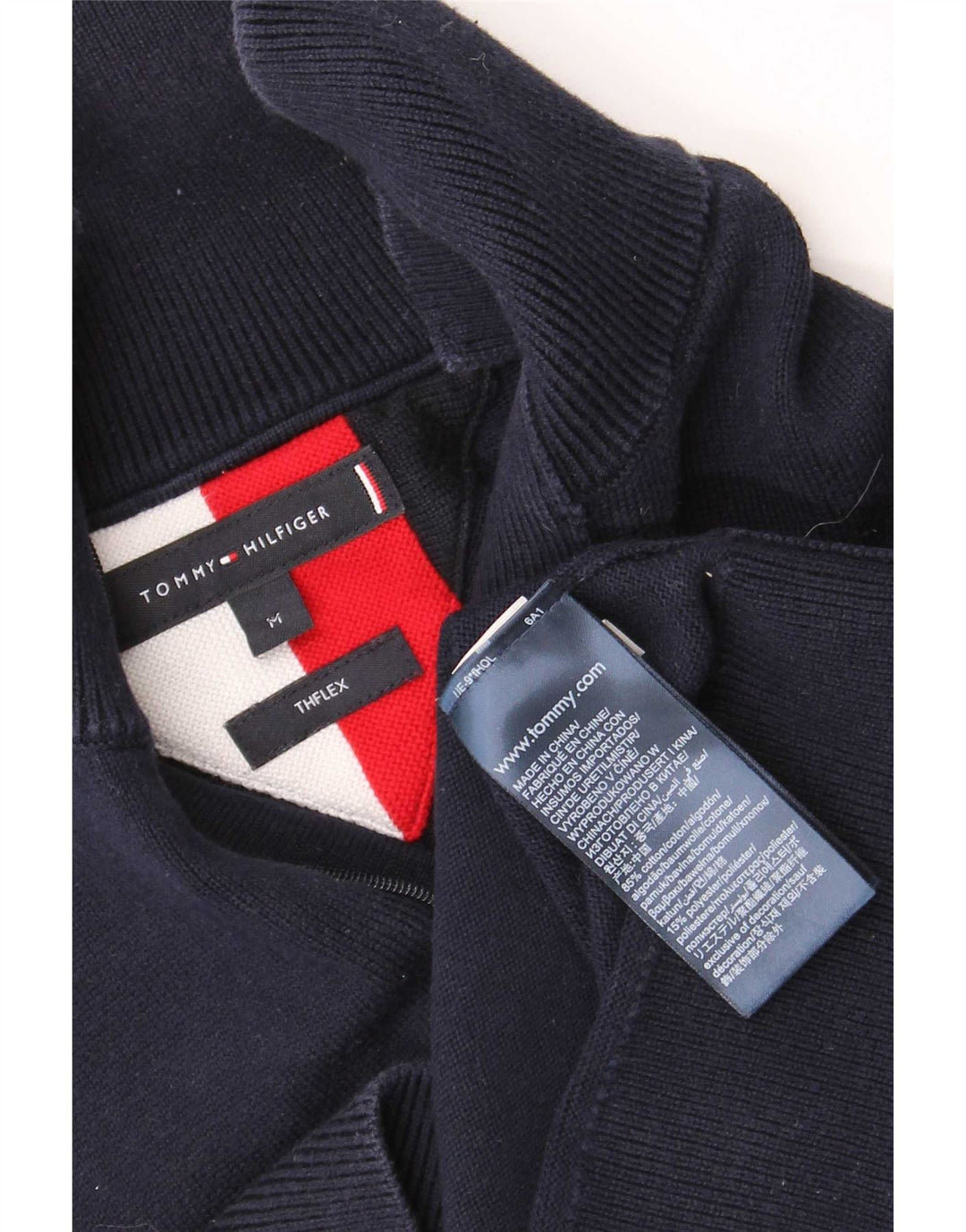 Tommy Hilfiger Herre Zip Neck Jumper Sweater Medium Navy Blue Colourblock