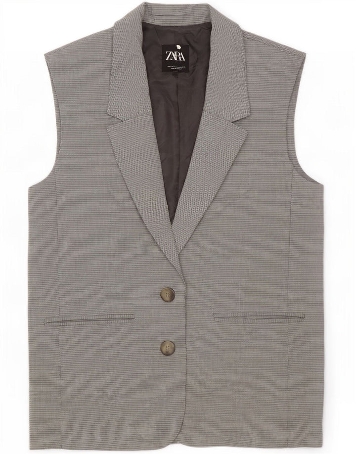 Giacca blazer senza maniche oversize da donna Zara UK 10 piccolo grigio a quadri