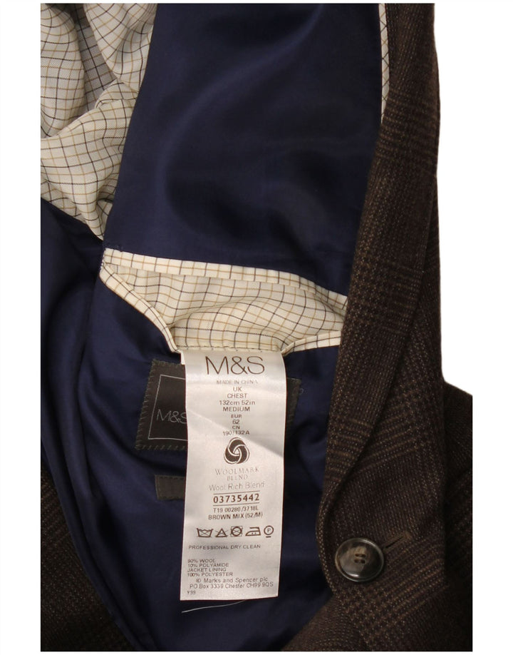 Marks & Spencer Mens 2 Button Blazer Jacket UK 52 3XL Brown Houndstooth