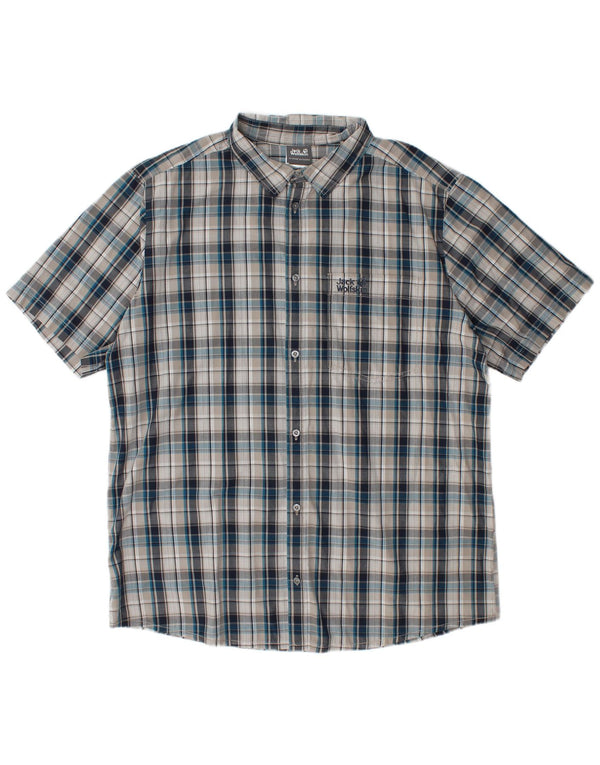 JACK WOLFSKIN Camisa de manga corta para hombre UK 48 2XL Algodón a cuadros azul