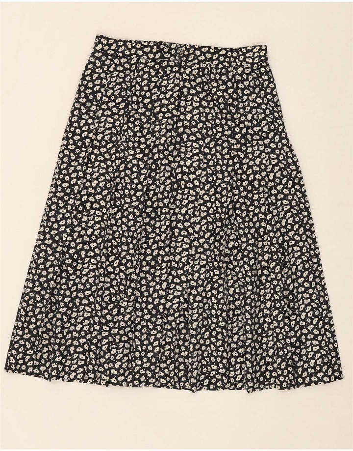 VINTAGE Womens Pleated Skirt W30 Medium Black Floral Vintage Vintage and Second-Hand Vintage from Messina Hembry 