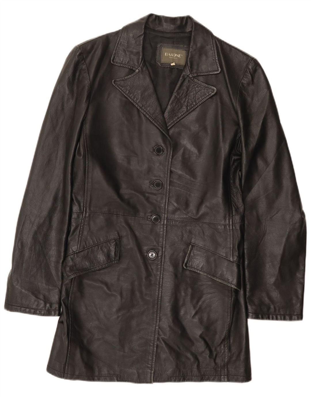 Barone Womens Leather Coat UK 12 Medium Black Leather
