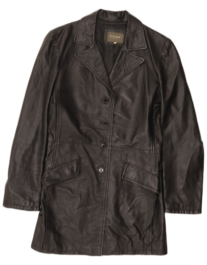 Barone Womens Leather Coat UK 12 Medium Black Leather