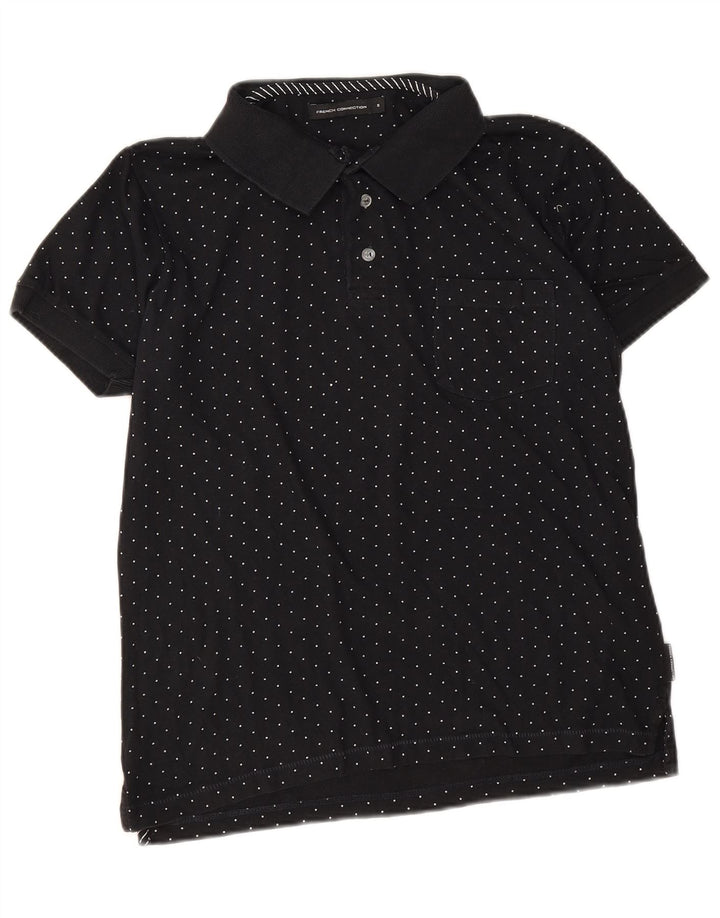 French Connection Herren-Poloshirt, Größe S, schwarz gepunktete Baumwolle