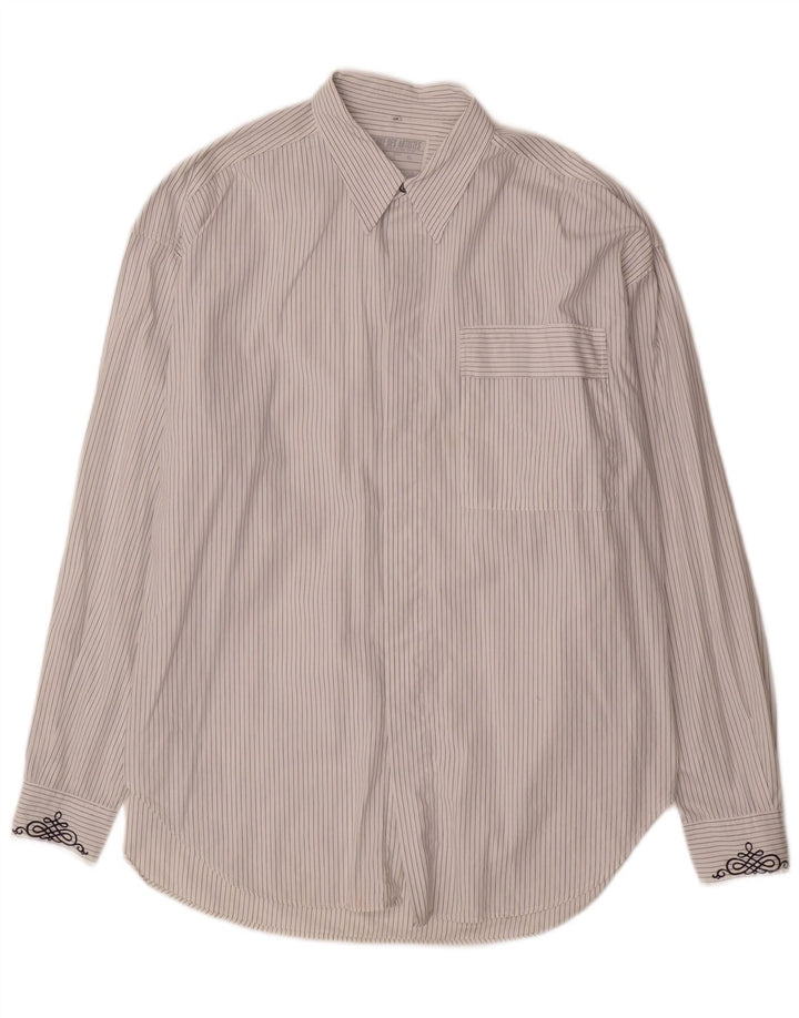 VINTAGE Mens Shirt XL White Pinstripe Cotton