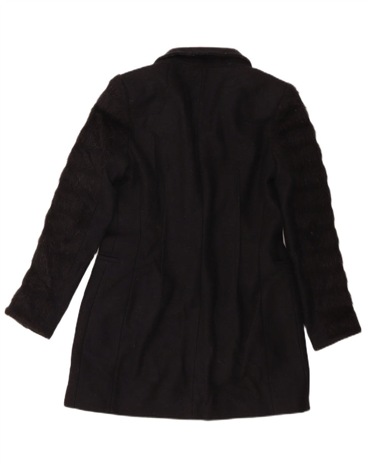 All Saints Womens Overcoat UK 10 Small Black Striped Virgin Wool