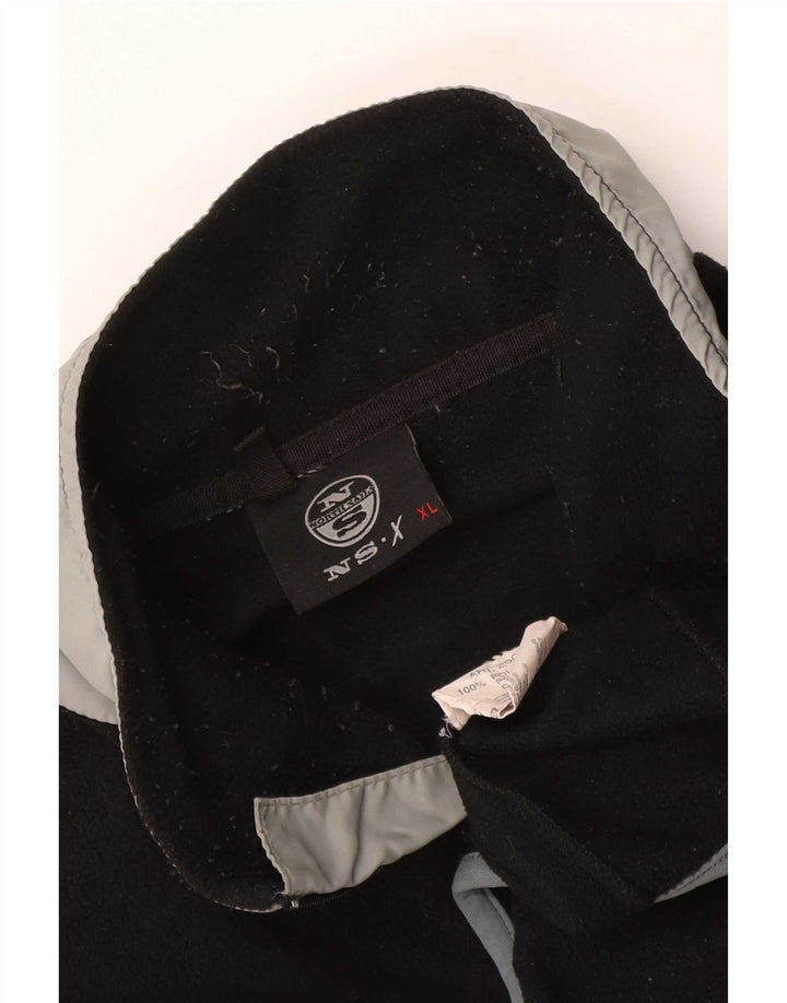 North Sails Mens Zip Neck Fleece Jumper XL Black Colourblock Polyester