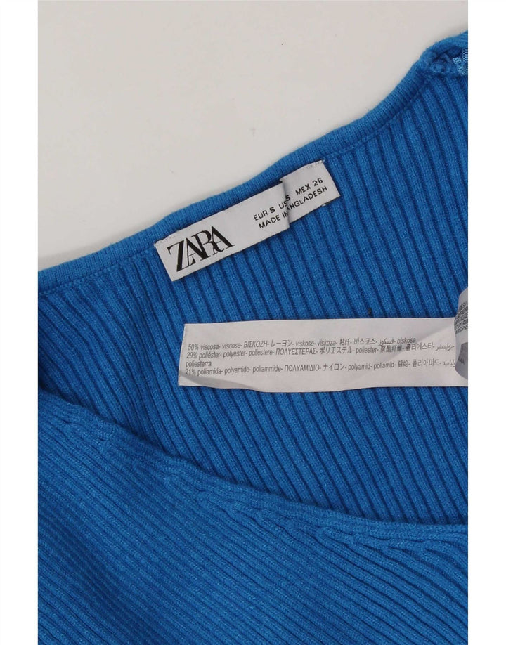 Zara Langærmet Crop Top UK 10 Small Blue Viscose