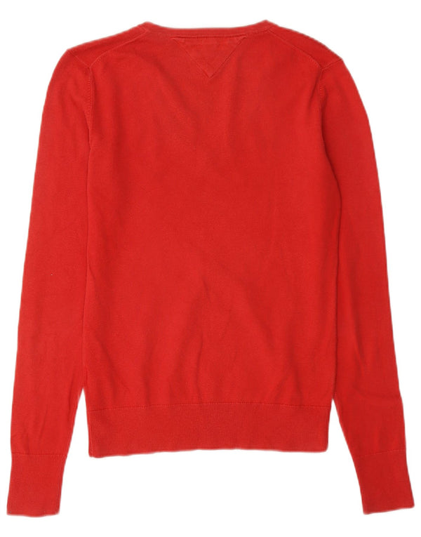 Maglione maglione con scollo a V da donna Tommy Hilfiger UK 10 piccolo cotone rosso