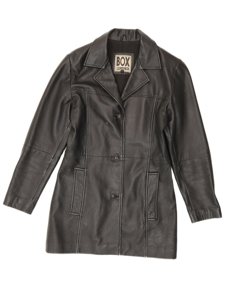 Vintage Womens Leather Coat UK 14 Medium Black Leather