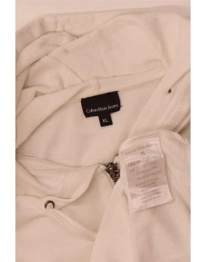 CALVIN KLEIN JEANS Suéter masculino com capuz e zíper gráfico XL algodão branco