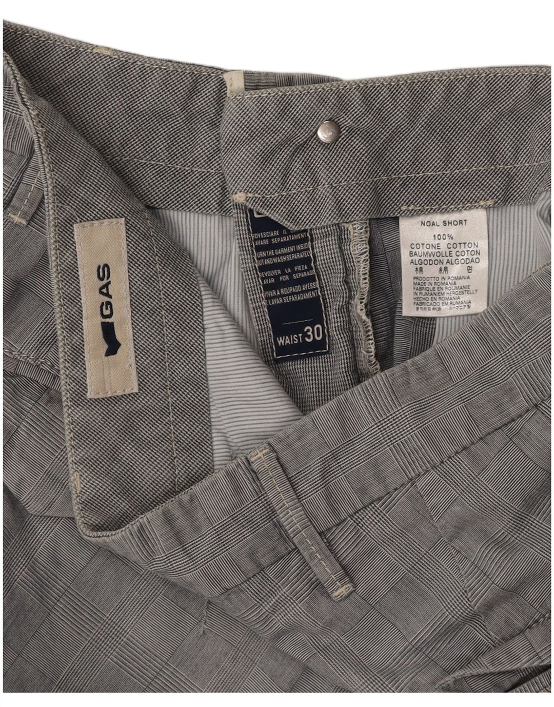 GAS Mens Chino Shorts W30 Medium  Grey Check Cotton