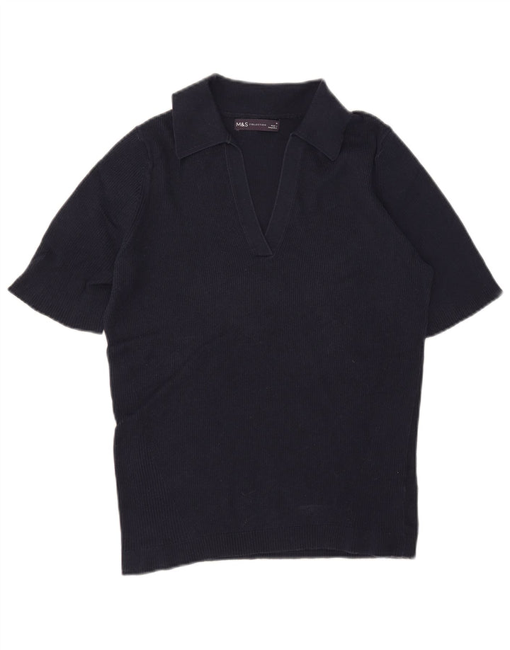 Marks & Spencer Womens Polo Shirt UK 12 Medium Navy Blue Cotton