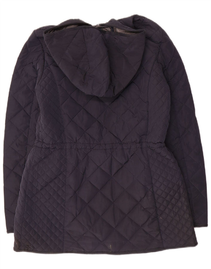 Massimo Dutti Womens Hooded Quilted Jacket UK 12 Medium Navy Blue Polyester