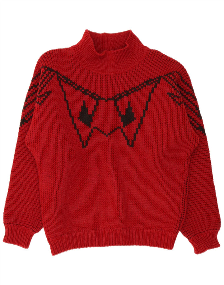 Lindbergh Mens Turtle Neck Jumper Sweater Large Red Geometric Wool