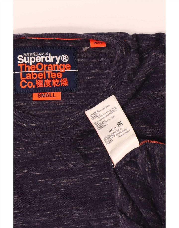 Superdry Mens Top Long Sleeve Small Navy Blue Flecked Cotton