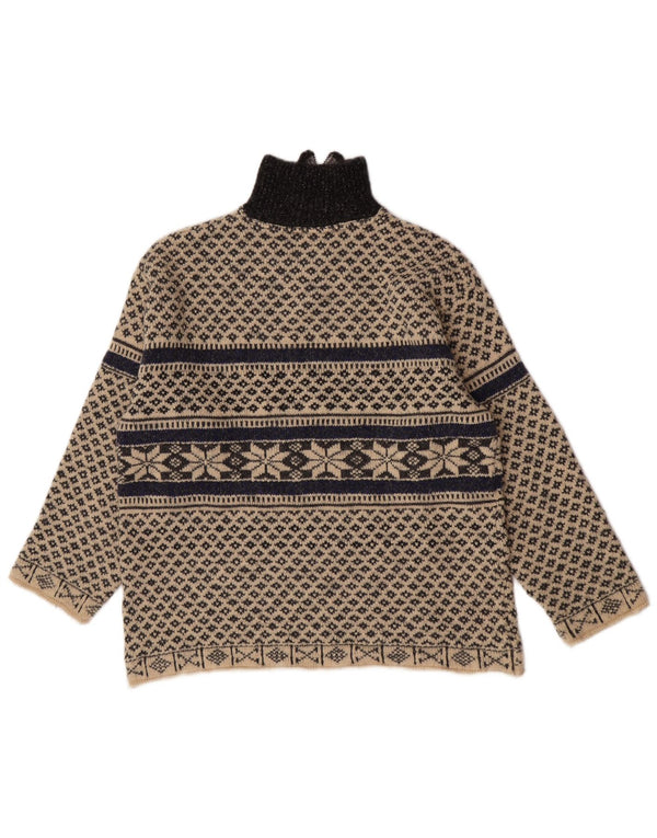 Vintage Mens Zip Neck Jumper Sweater XL Beige Fair Isle