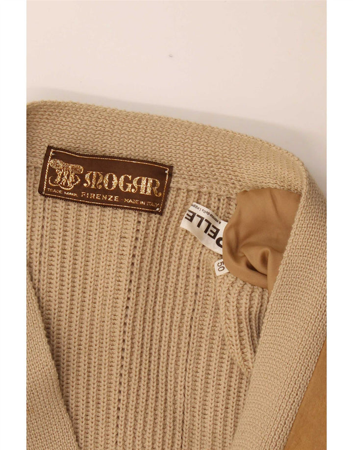 Vintage Mens Cardigan Sweater IT 50 Medium Beige Leather