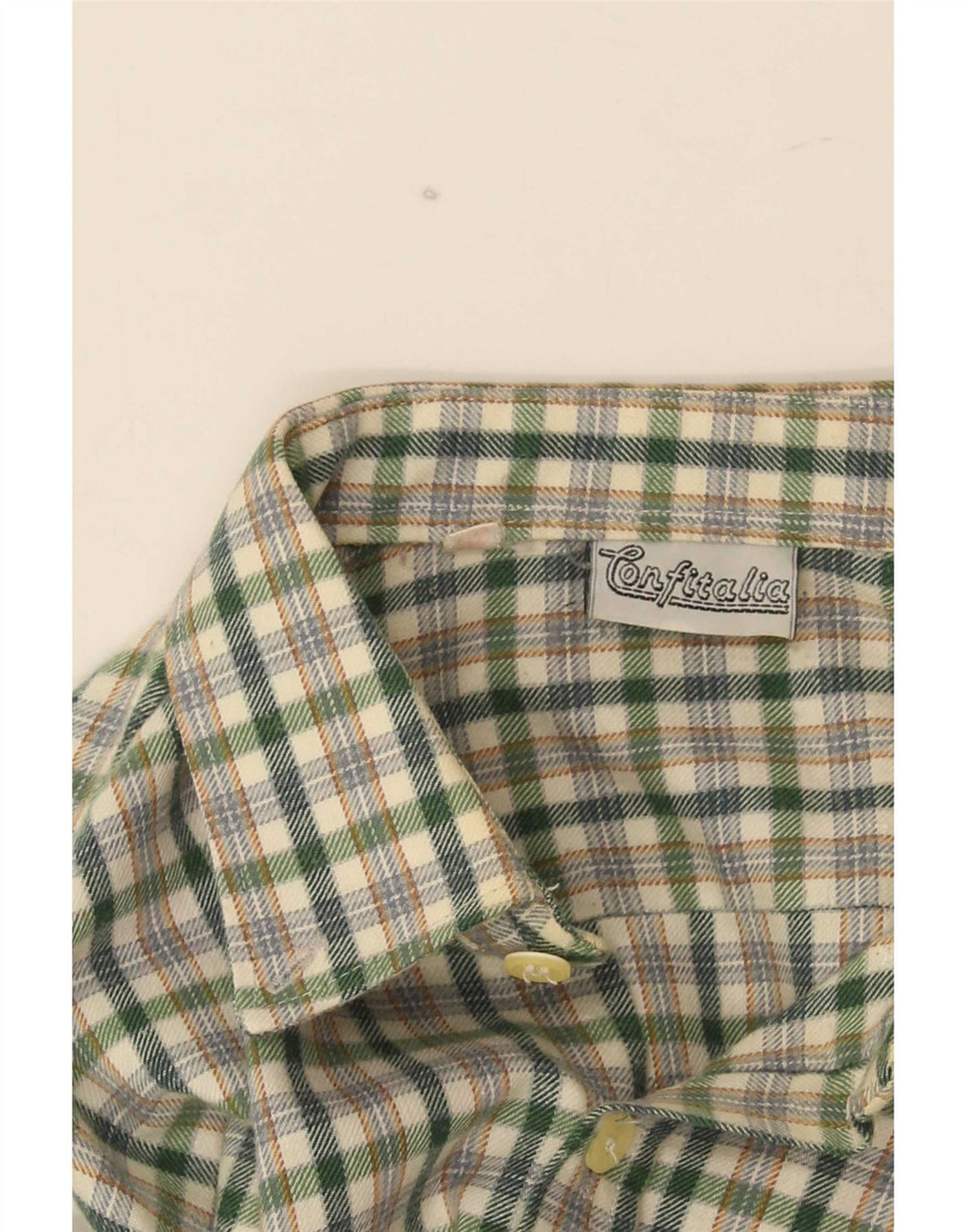 Camicia vintage da uomo in flanella, piccolo poliestere a quadri verdi