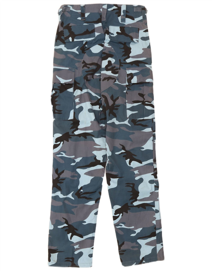 Vintage Mens Regular Fit Cargo Trousers W30 L32 Blue Camouflage Polyester