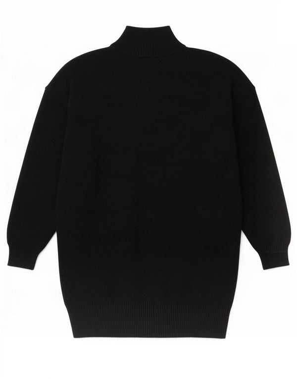 Jaeger Womens Button Neck Jumper Sweater EU 38 Medium Black Lambswool