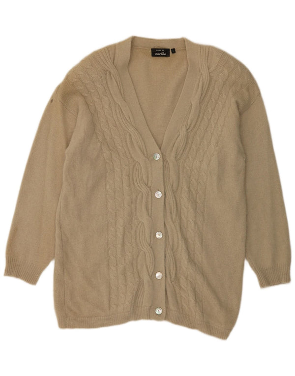 Vintage ženski dugi kardigan pulover UK 16 Large Beige Lambswool