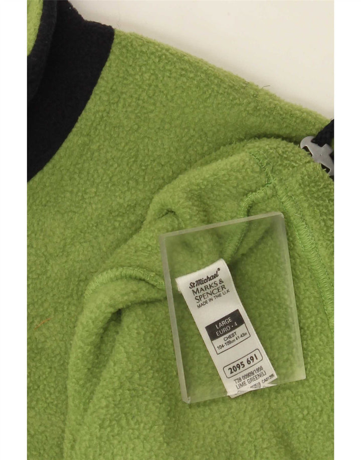 Marks & Spencer Mens Zip Neck Fleece Jumper Large Green Colourblock