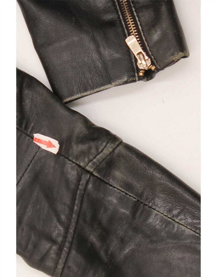 Mango Damen Crop Lederjacke UK 10 Small Schwarz