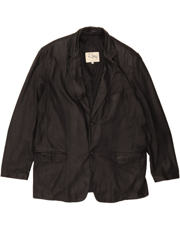 REMY Mens 2 Button Leather Blazer Jacket Size 44 2XL Black Leather Vintage Remy and Second-Hand Remy from Messina Hembry 
