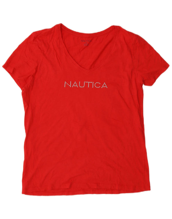 Nautica Dame Grafisk T-Shirt Top UK 18 XL Rød Bomuld