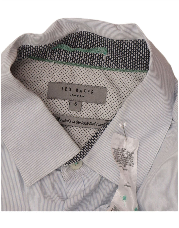 Ted Baker Mens Shirt Size 5 XL Blue Pinstripe Cotton