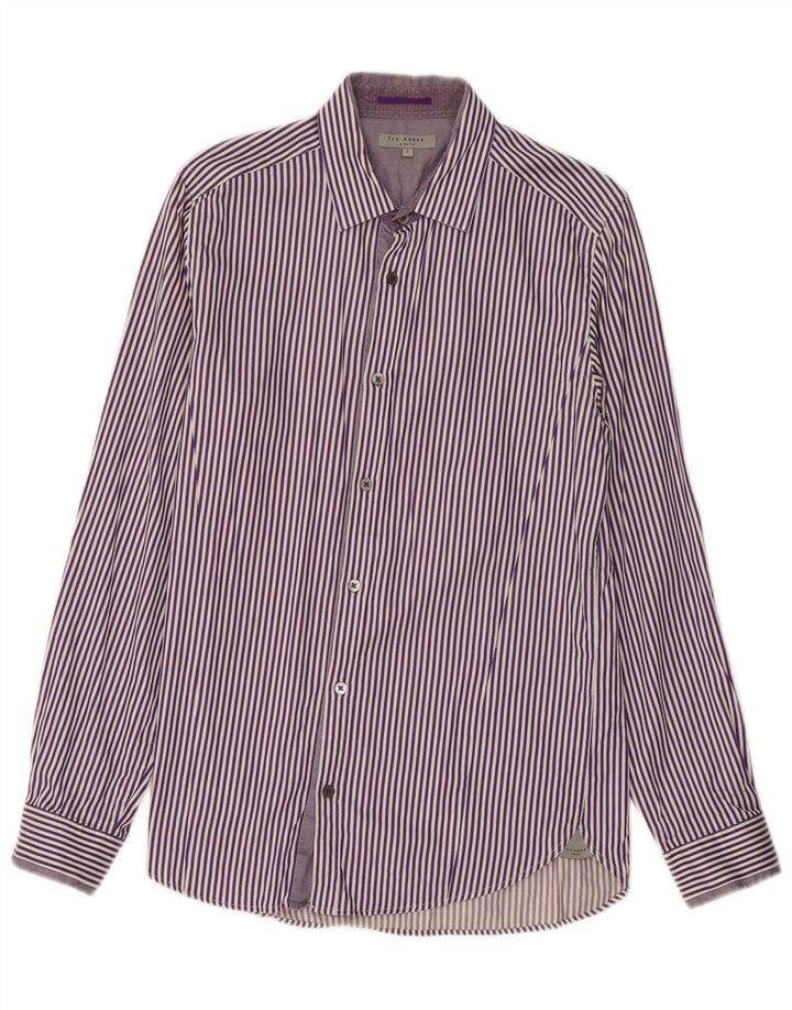 TED BAKER Mens Shirt Size 2 Small Purple Pinstripe Cotton
