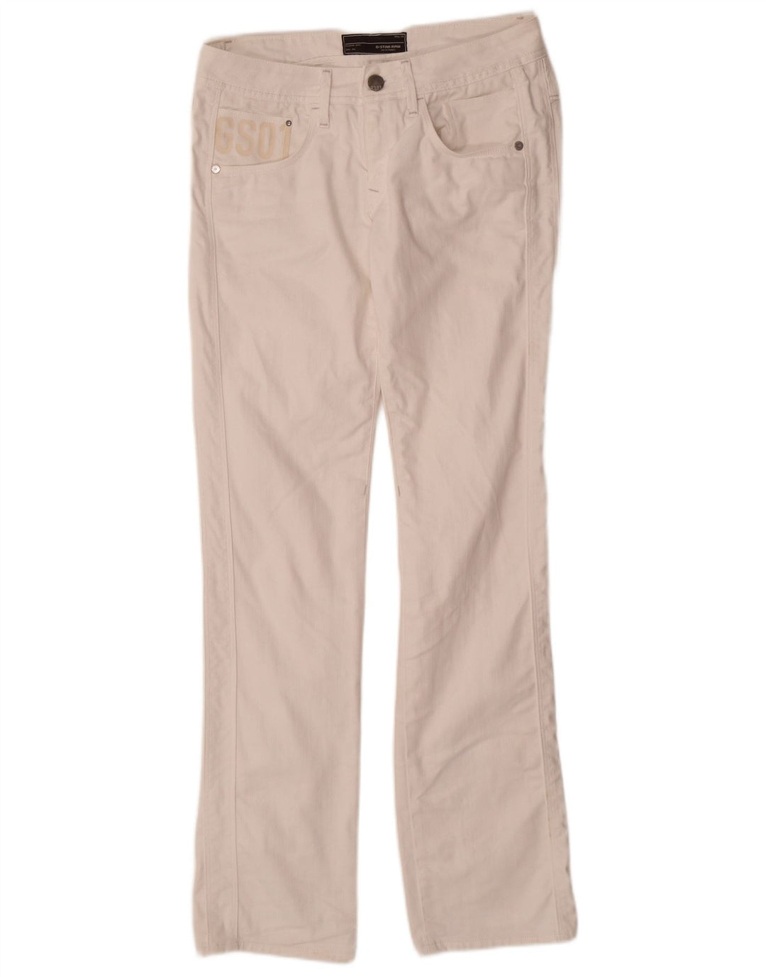Calça feminina reta casual G-STAR W31 L34 algodão branco