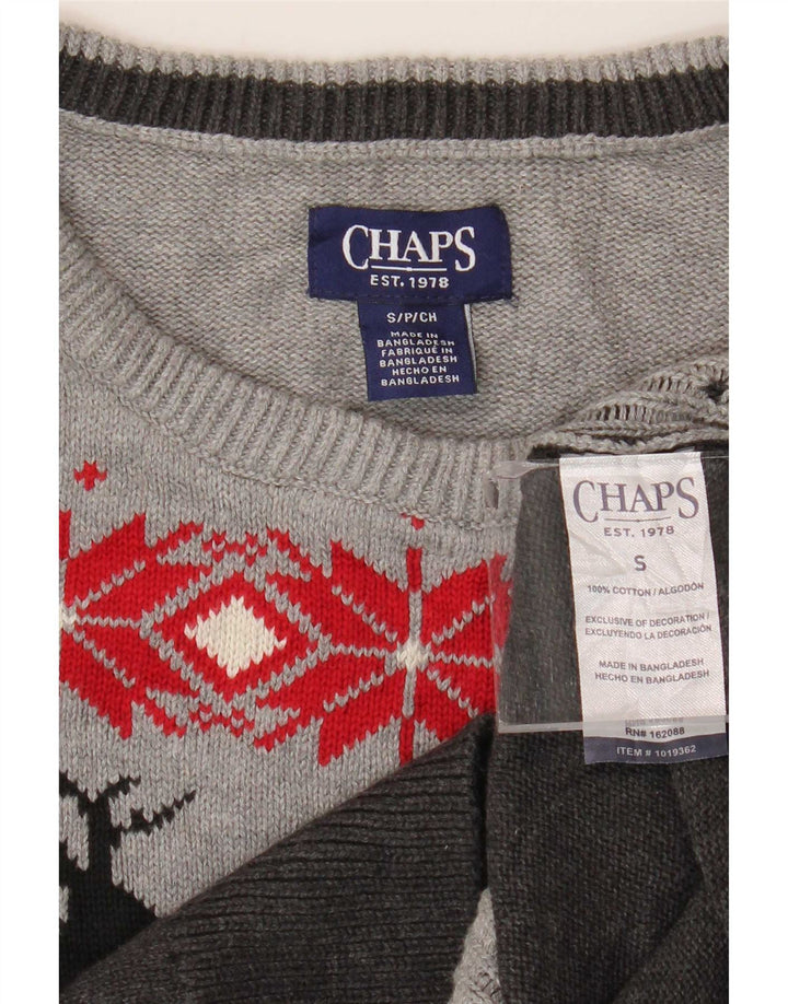 Chaps Mens Boat Neck Jumper Sweater Small Grey Fair Isle Cotton