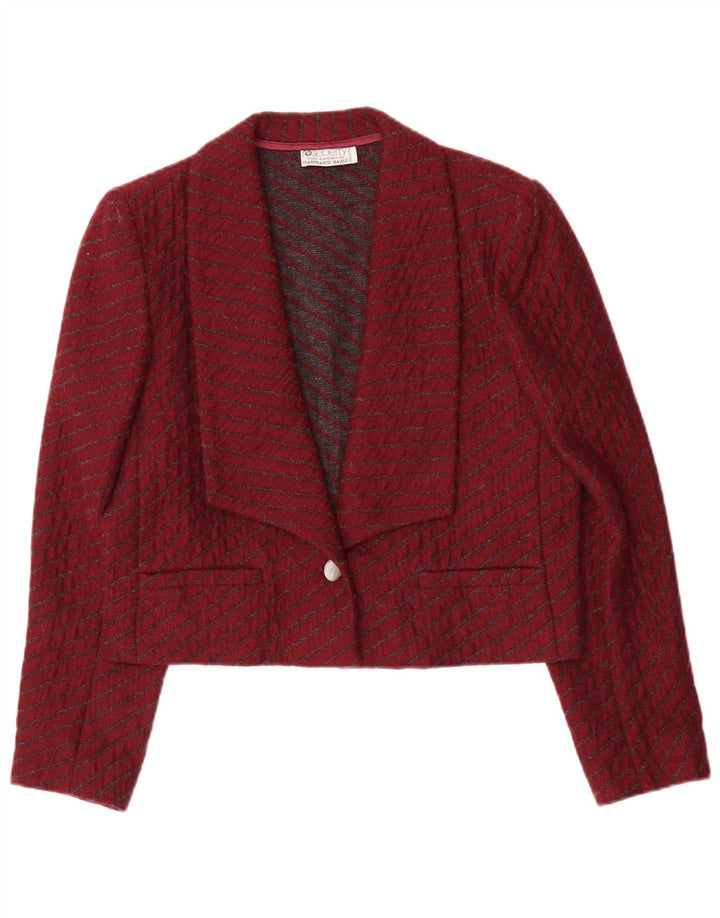 Jachetă Vintage pentru femei Crop 1 Button Blazer IT 44 Medium Burgundy cu dungi