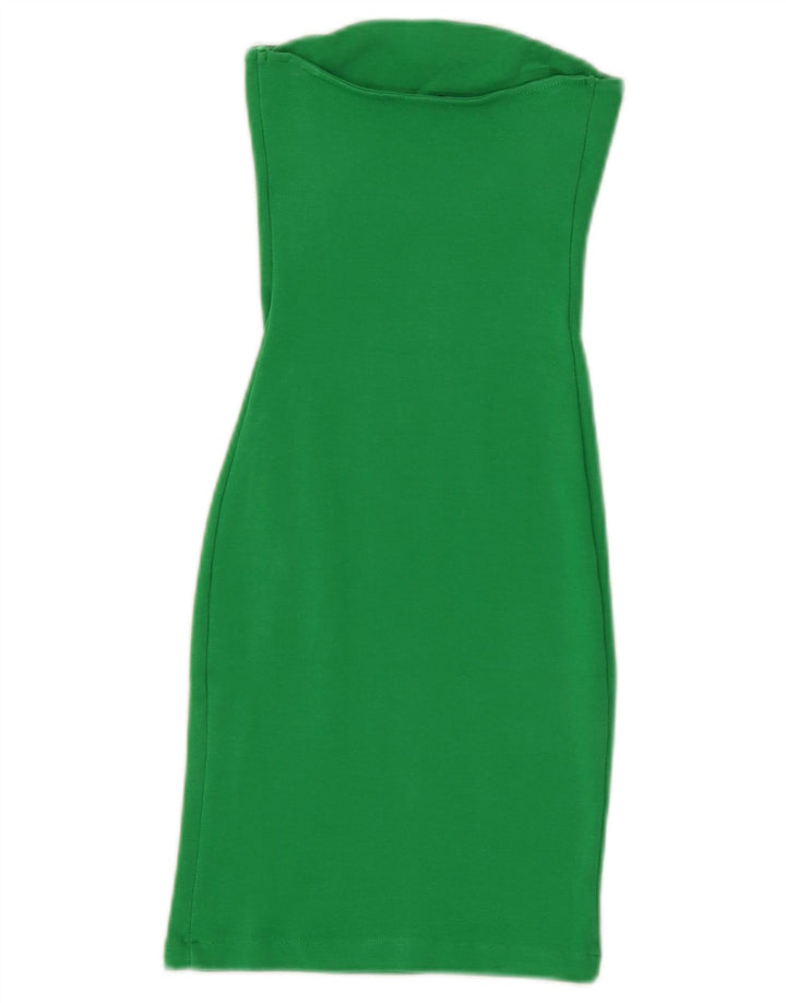 Zara Womens Strapless Dress UK 8 Small Green Cotton