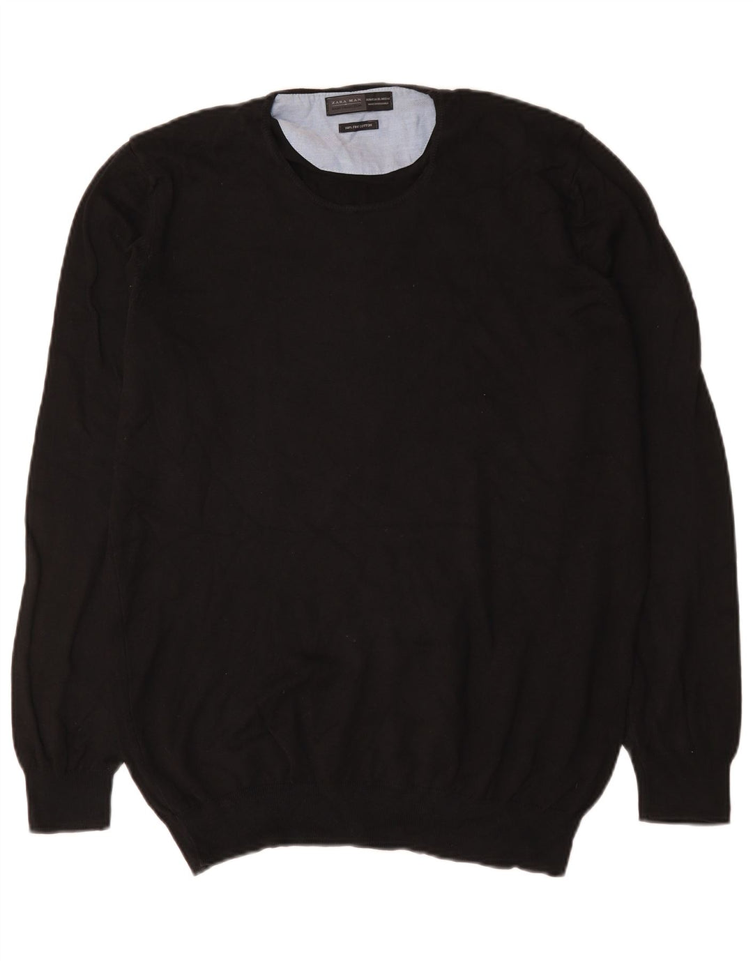 Zara Mens Crew Neck Jumper Sweater XL Black Cotton