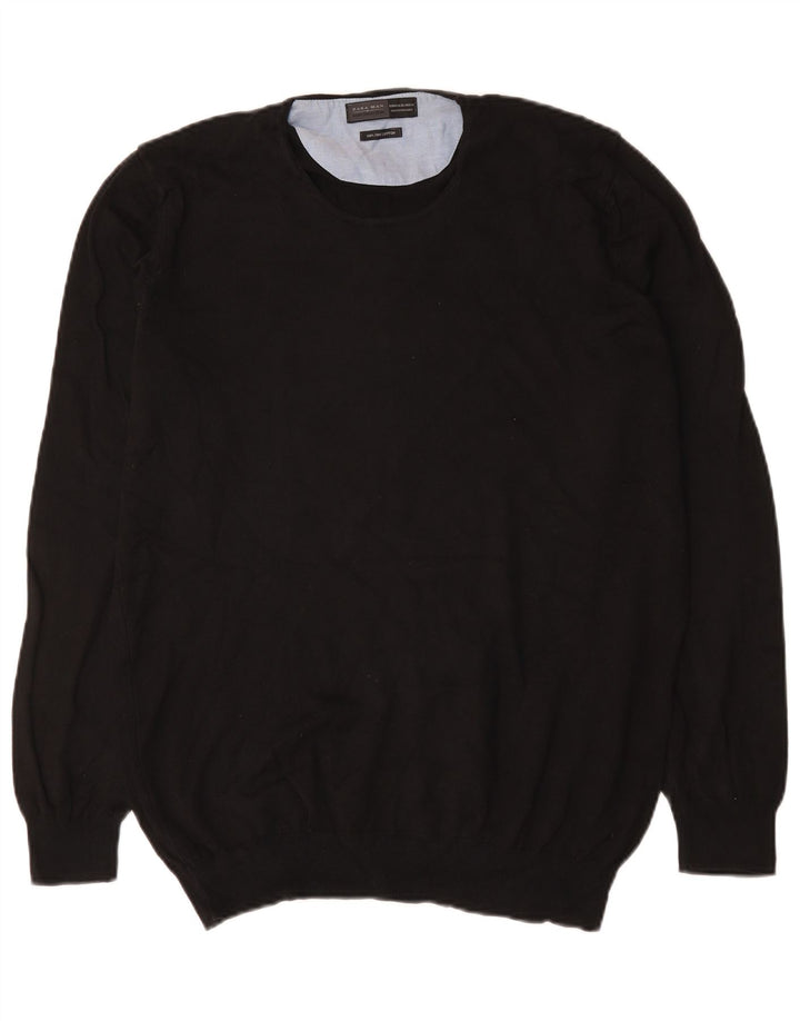 Zara Mens Crew Neck Jumper Sweater XL Black Cotton