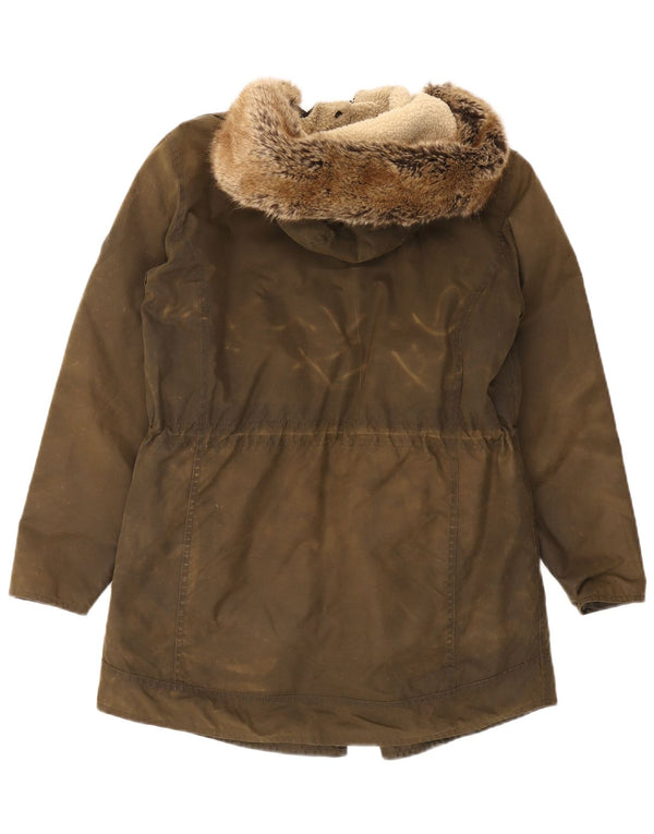 Barbour Womens Hooded Waxed Cotton Parka Jacket UK 14 Large Khaki