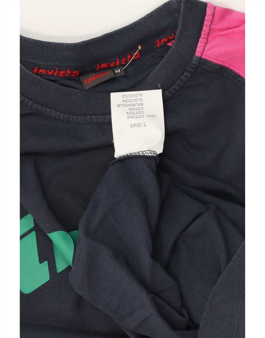 Invicta Mens Graphic T-Shirt Top Medium Navy Blue Colourblock Cotton