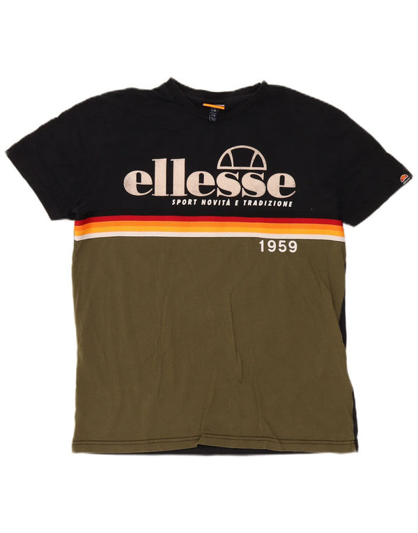 Ellesse Mens Graphic T-Shirt Top Medium Khaki Colourblock Cotton