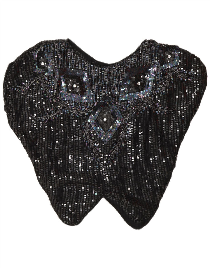 Vintage Womens Batwing Sequin Blouse Top UK 16 Large Black Argyle/Diamond