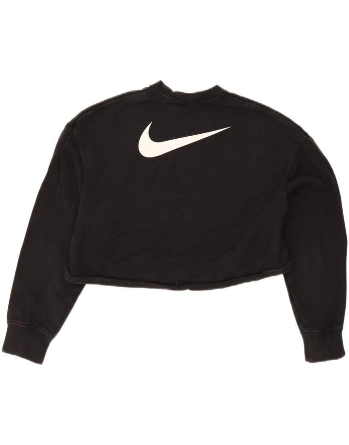 Felpa corta Nike da donna con grafica, maglione UK 12, cotone nero medio