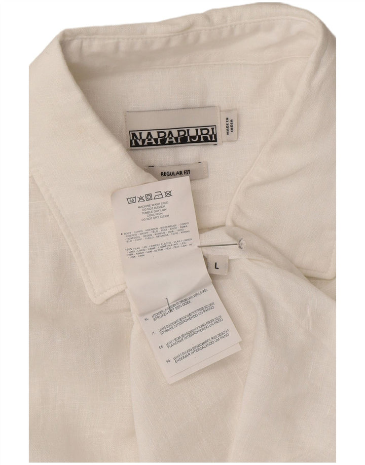 Napapijri Mens Regular Fit Shirt Large White Linen