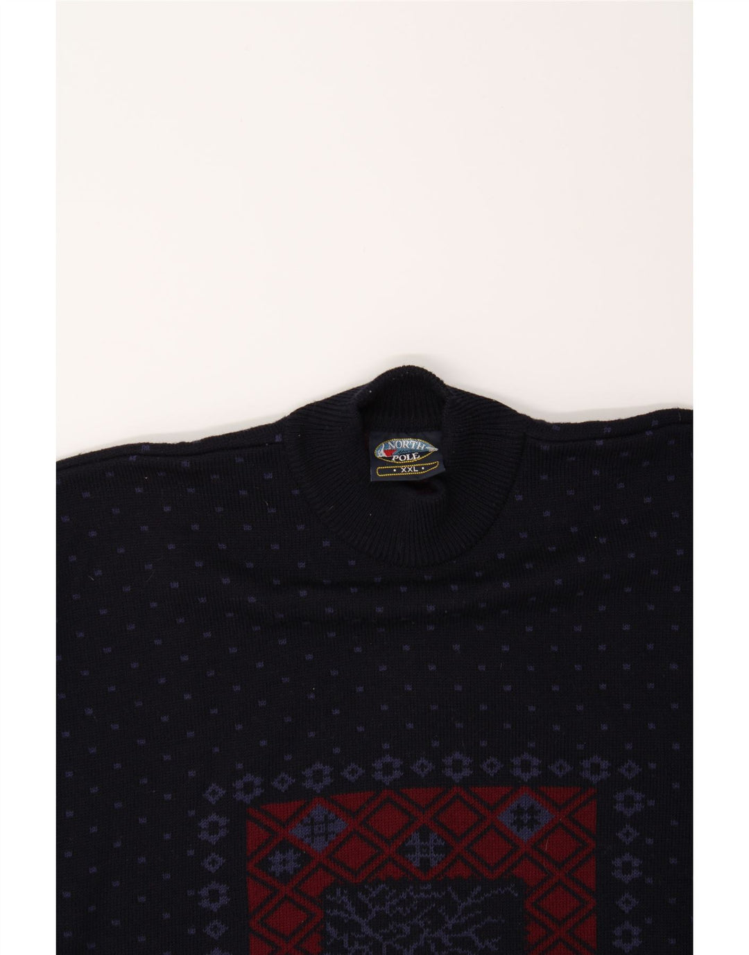 NORTH POLE Mens Turtle Neck Jumper Sweater 2XL Navy Blue Fair Isle Wool